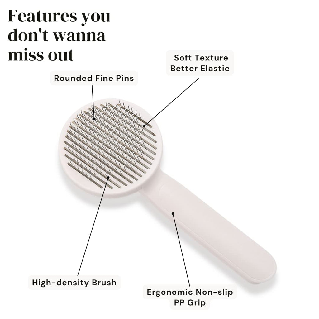 Slicker brush features: fine pins, high-density head, non-slip grip