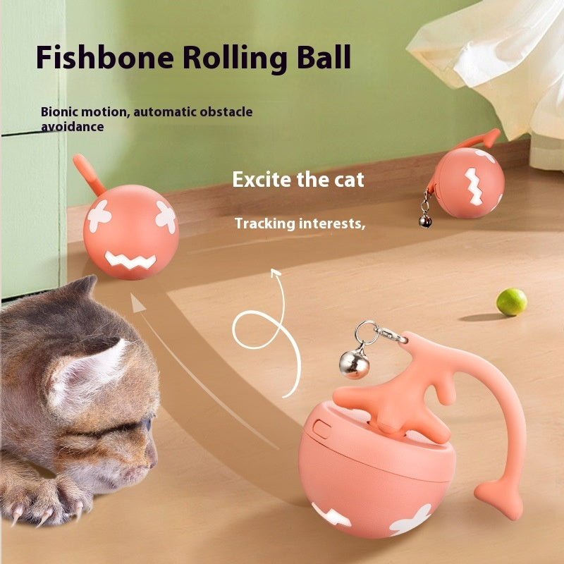 Fishbone rolling ball with automatic obstacle avoidance and a cat