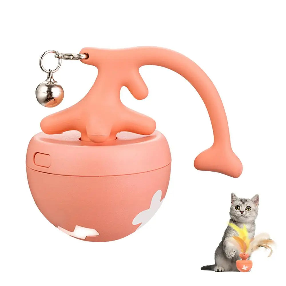 Pink rolling cat toy ball with fishbone wand and bell
