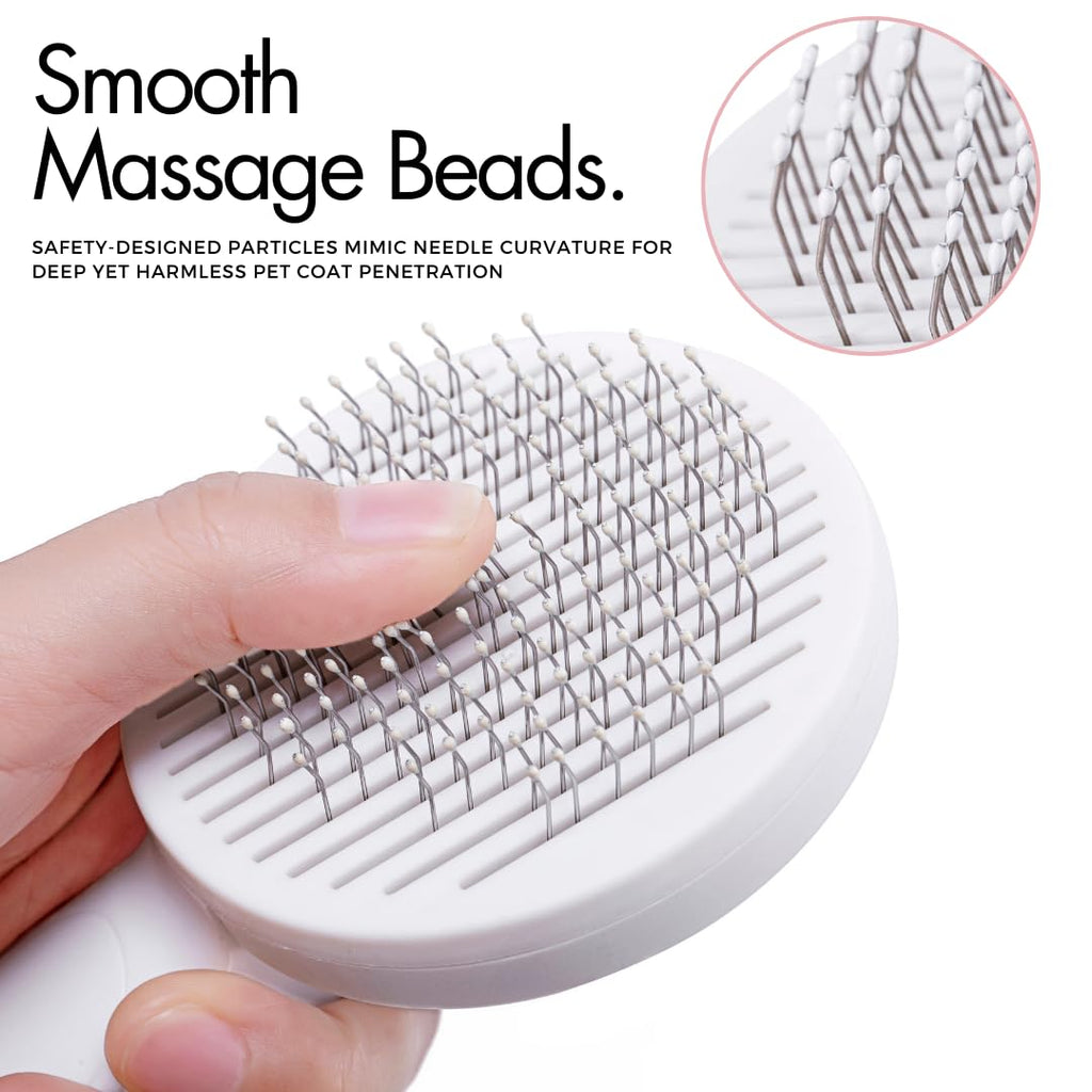 Close-up of slicker brush fine pins with smooth massage beads