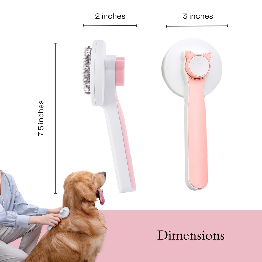 Slicker brush dimensions: 7.5 x 3 inches, with golden retriever